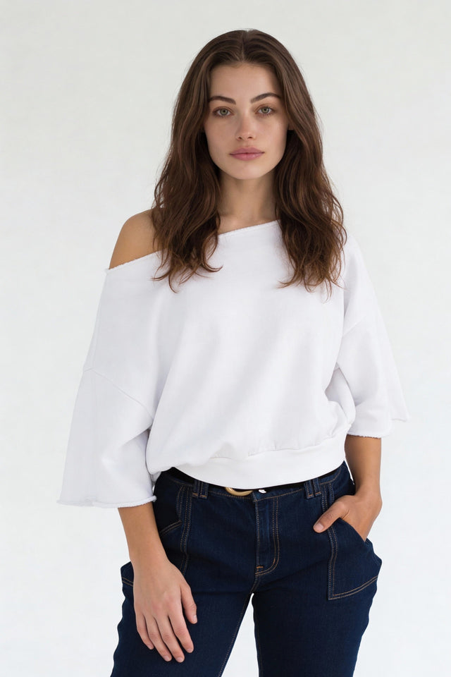 OFF SHOULDER BOAT NECK RAW EDGE FLEECE - PFD