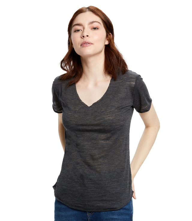 Women's Scalloped Hem S/s Scoop Neck
