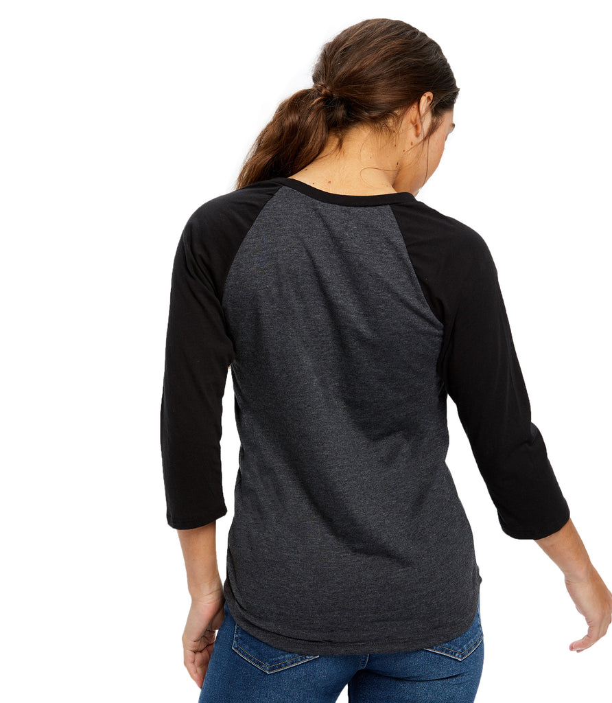 US Blanks US7779 - Unisex 3.5 oz. 3/4-Sleeve Raglan Henley Black - L