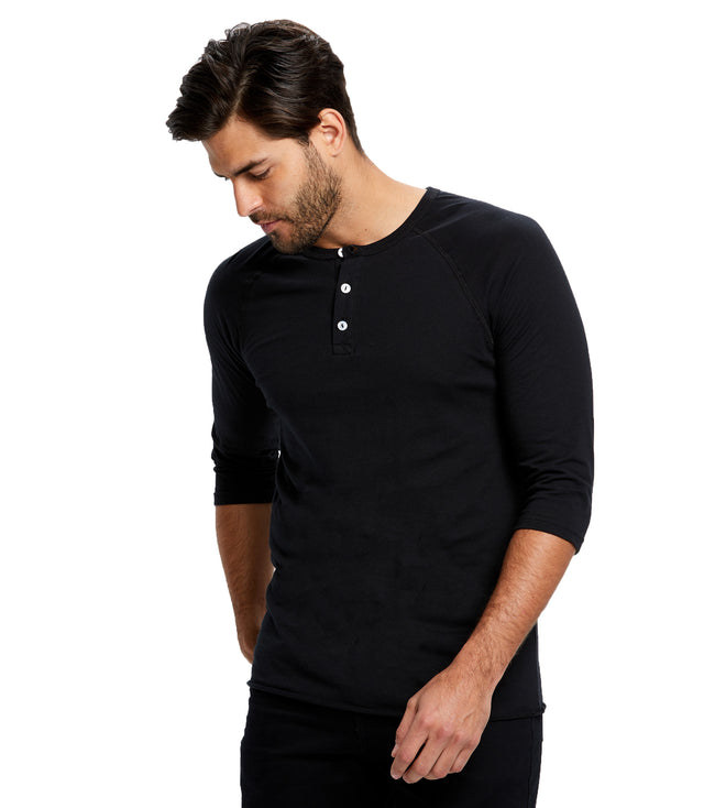 Unisex 3/4 Sleeve Raglan Henley