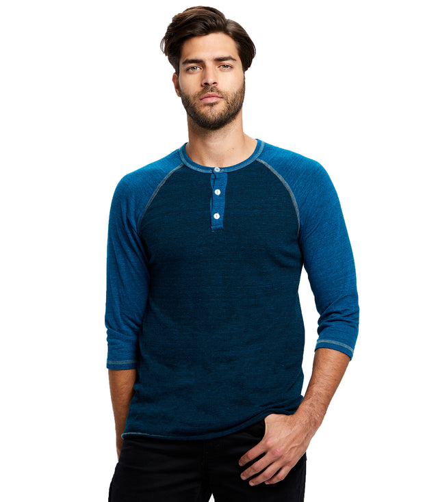 Unisex 3/4 Sleeve Henley - Overdyed