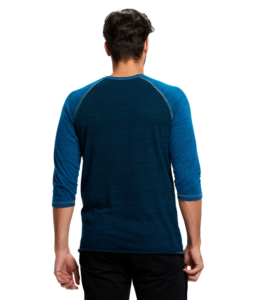 US Blanks Unisex 3/4 Sleeve Henley - Overdyed Blue Green / XL