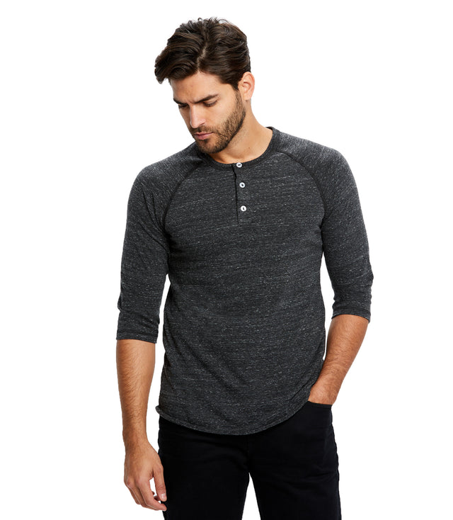 Unisex 3/4 Sleeve Tri-blend Raglan Henley
