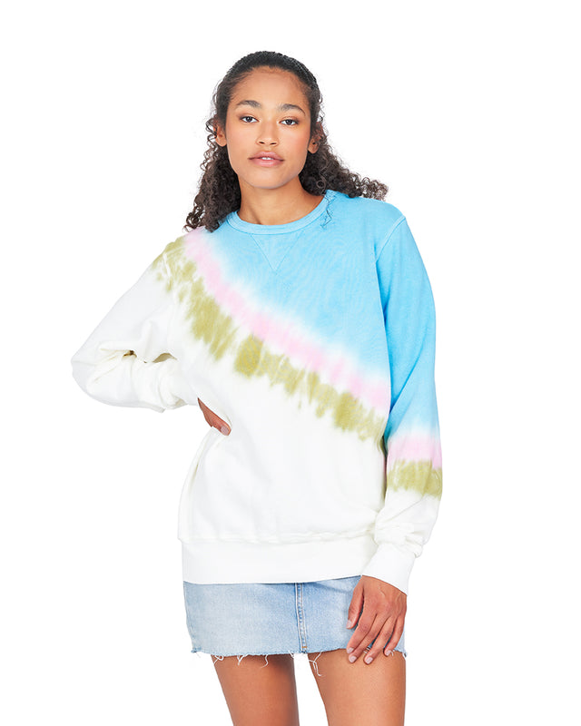 Unisex Long Sleeve Pullover Crew - Sash Tie Dye