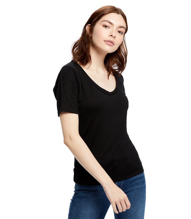 Women's Short Sleeve Deep Scoop Neck Blouse