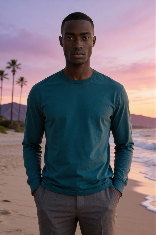 MEN'S PIMA CREW GARMENT DYED LONG SLEEVE