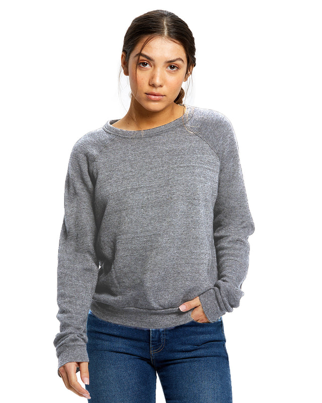 Women's Raglan Pullover Long Sleeve Crew Neck (Heather Grey)